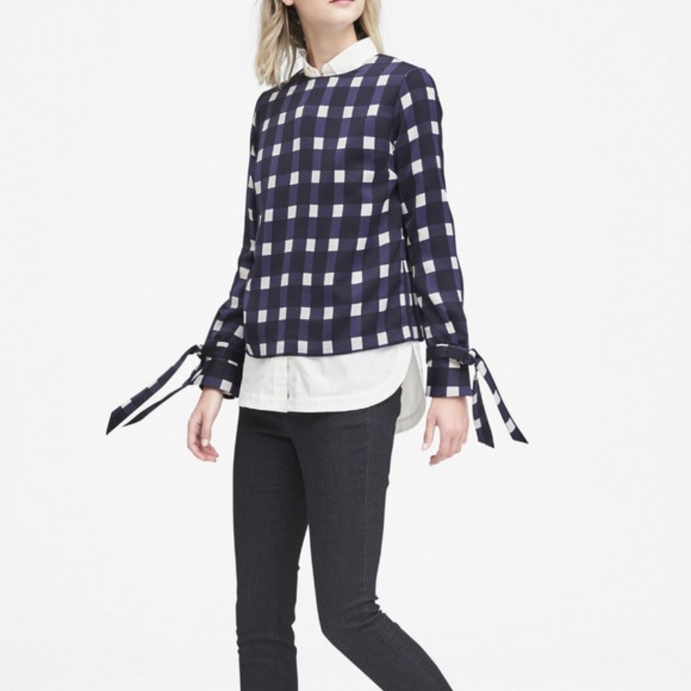 Banana Republic Gingham Button Back Top